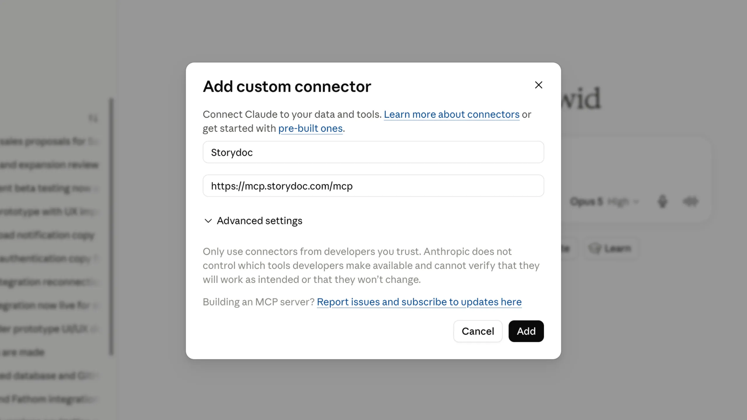 Connecting Storydoc to Claude