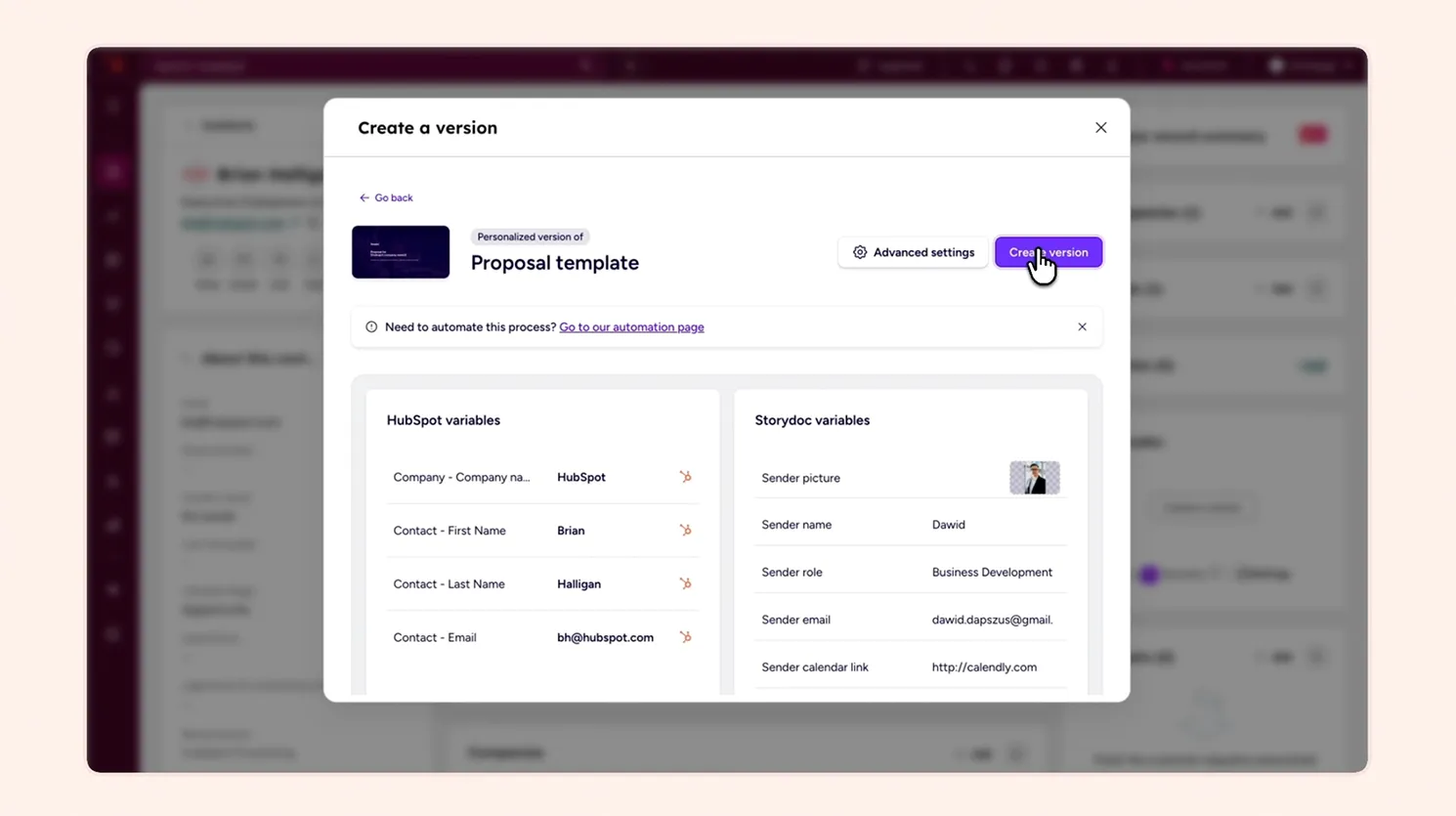 Generate personalized Storydocs from your HubSpot CRM