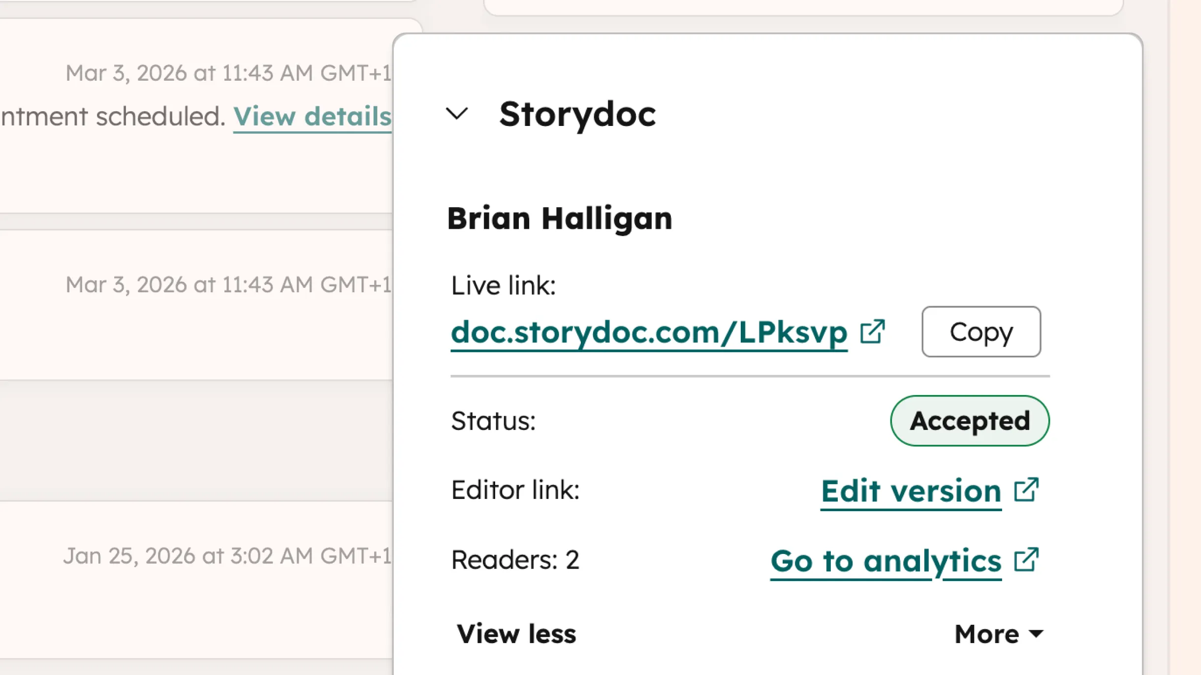 Storydoc activity logged in HubSpot