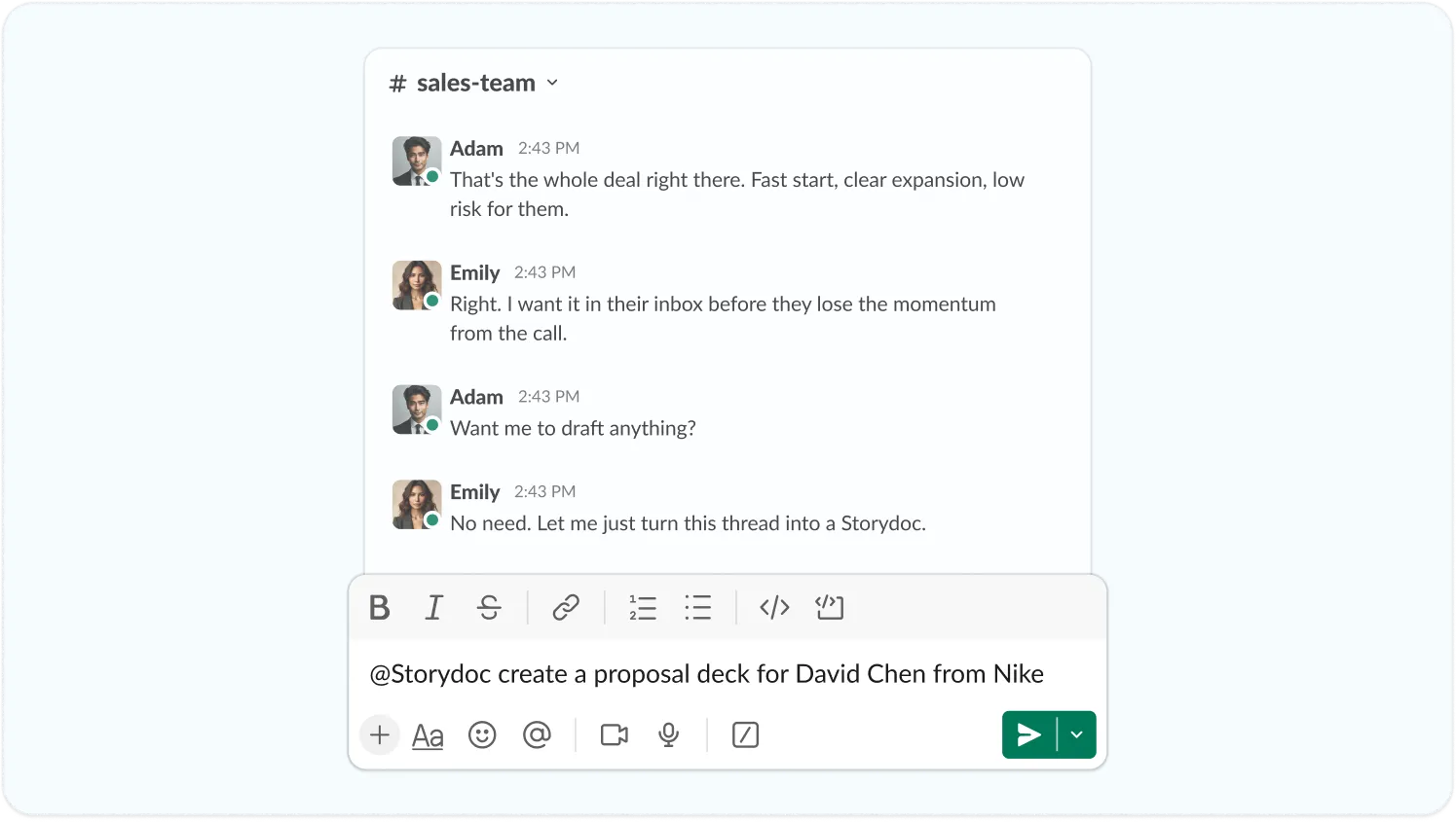 Turn conversations into personalized Storydocs